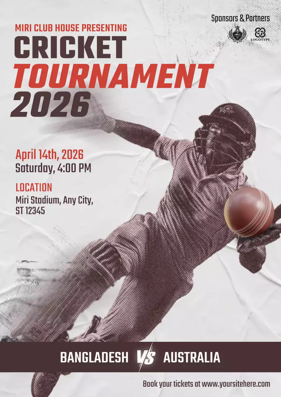 Red Vintage Cricket Promotion Poster