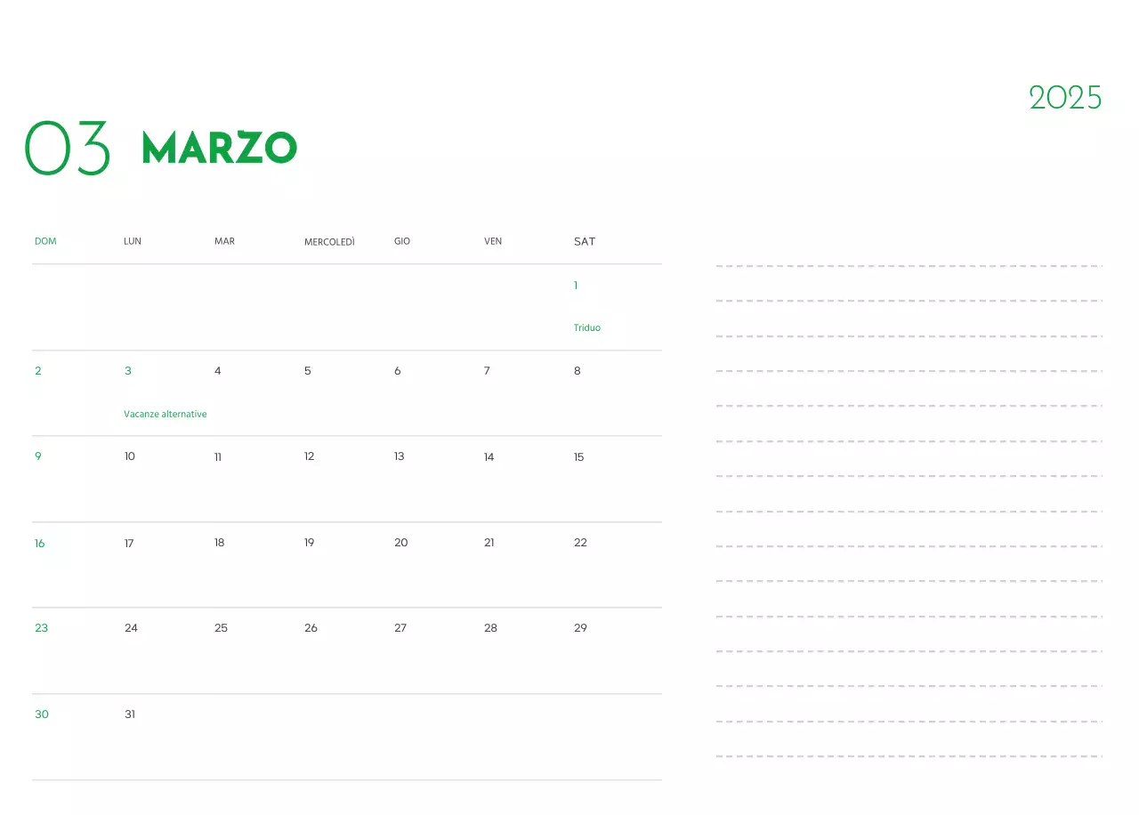 Un calendario con la foto di un cucciolo e un simpatico messaggio in colore verde.