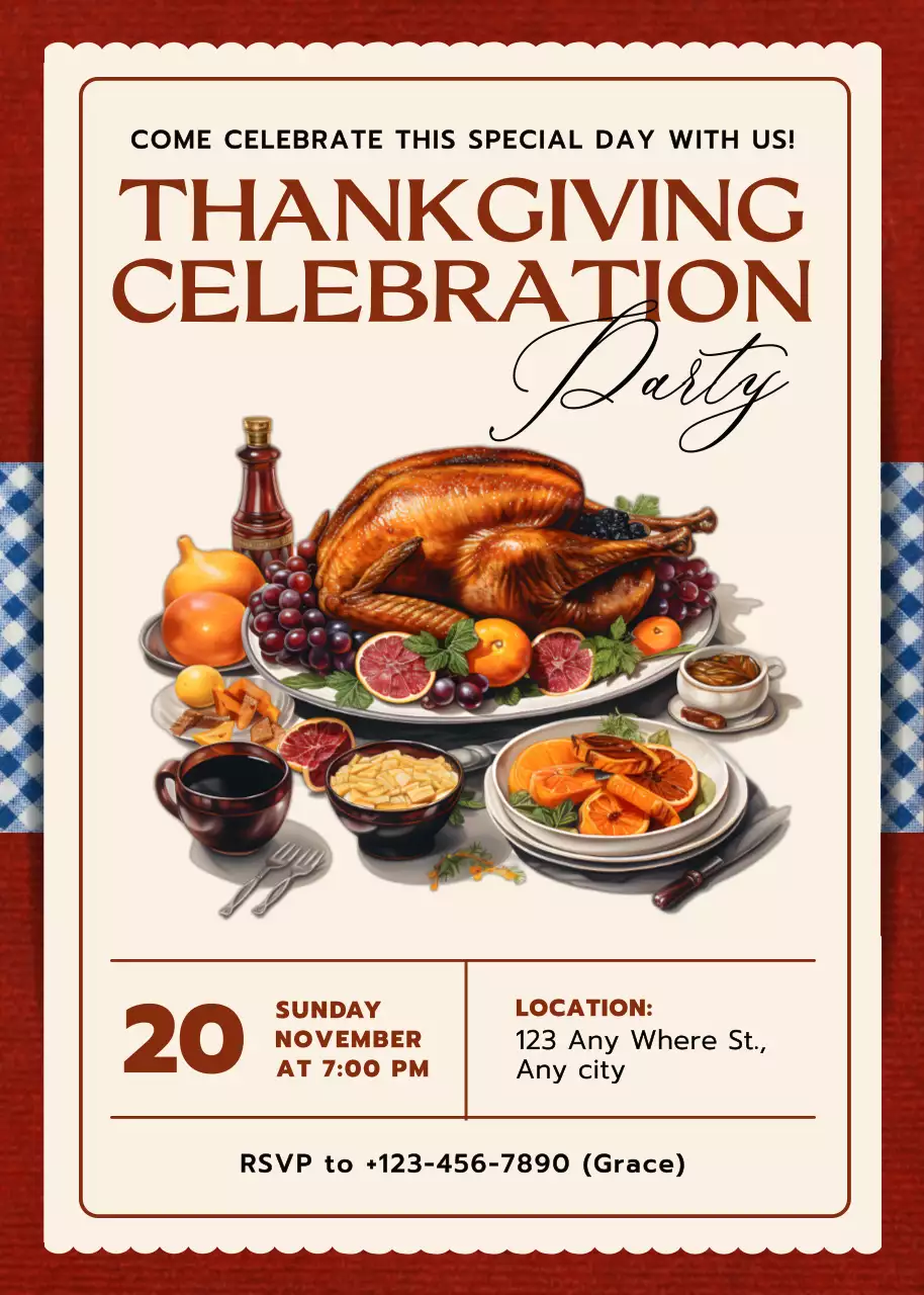 Lời mời mừng Lễ Tạ ơn theo phong cách Retro màu đỏ