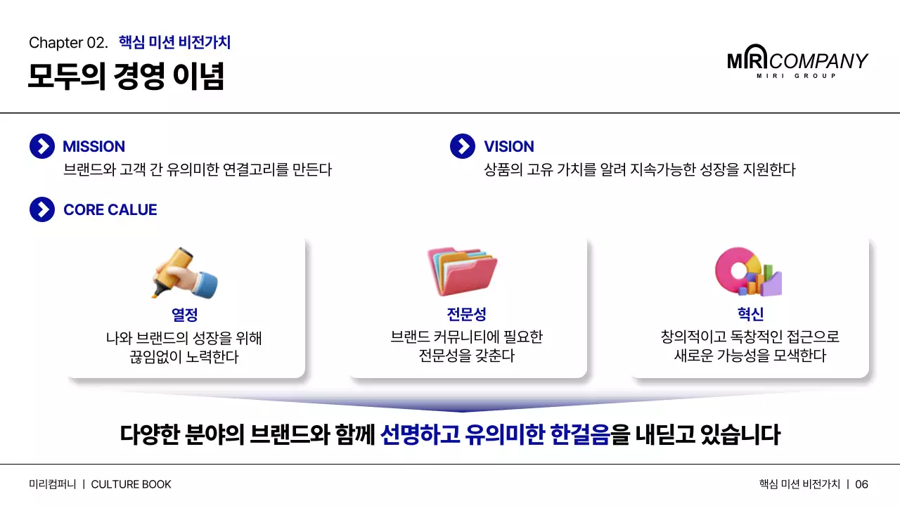 남색의 모던한 기업 컬쳐북 소개서