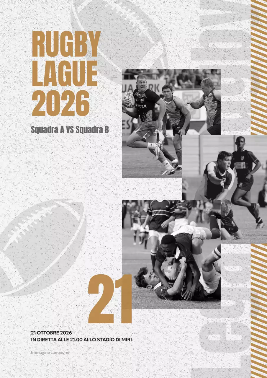 Pubblicità di una partita di rugby moderna in marrone e grigio