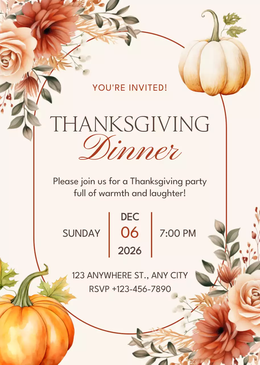 Lời mời Lễ Tạ ơn cổ điển màu be