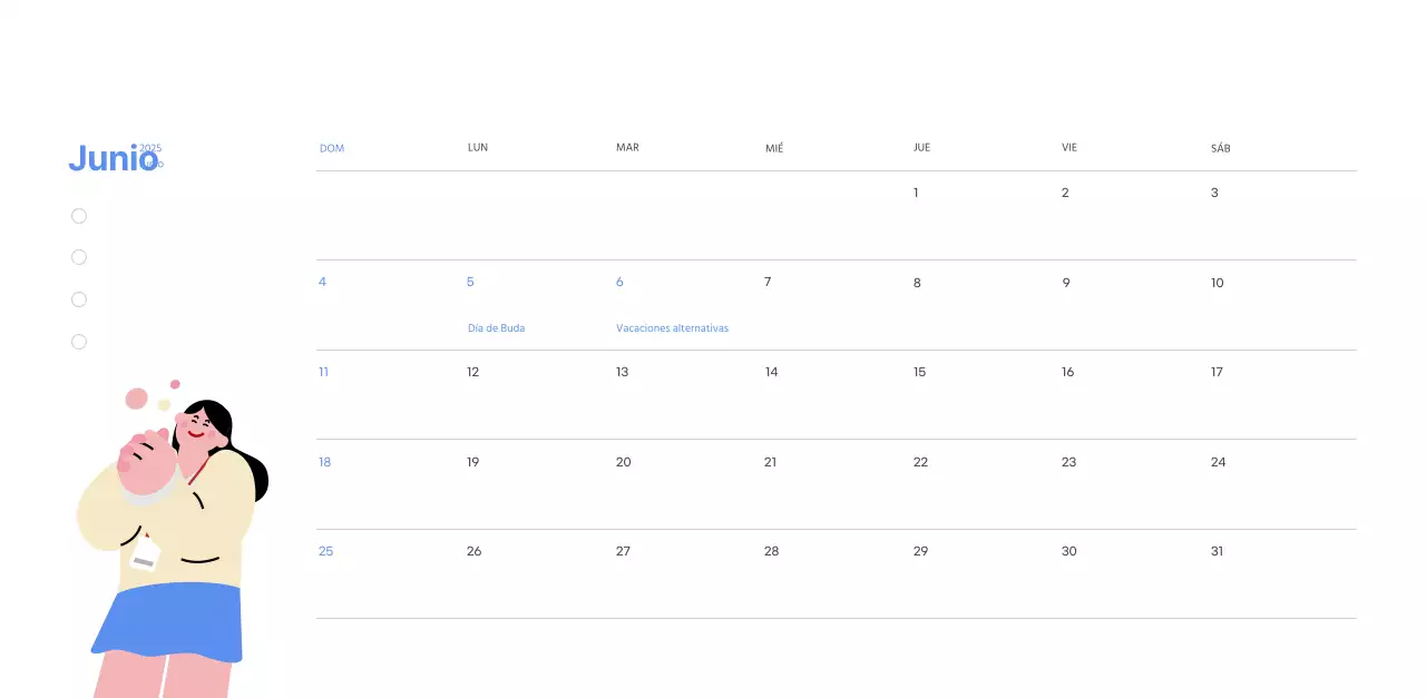 Calendario motivacional con ilustraciones llenas de energía y citas positivas sobre fondo azul claro