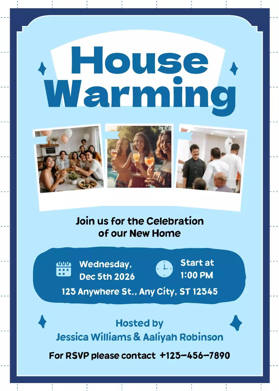 Thiệp mời tân gia hiện đại màu xanh