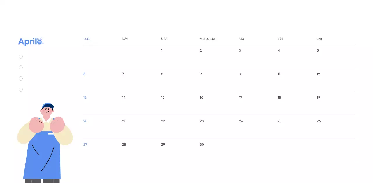 Calendario motivazionale con illustrazioni energetiche e citazioni positive su sfondo azzurro
