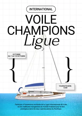 Publicité pour une compétition de voile avec des accents bleu clair et blancs