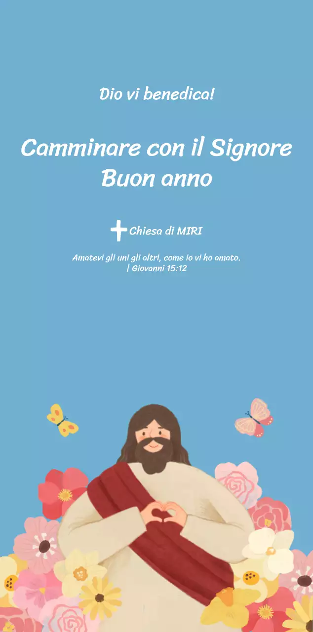 Un calendario devozionale con illustrazioni accoglienti e versetti della Bibbia su uno sfondo blu chiaro