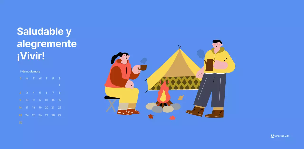 Calendario motivacional con ilustraciones llenas de energía y citas positivas sobre fondo azul claro