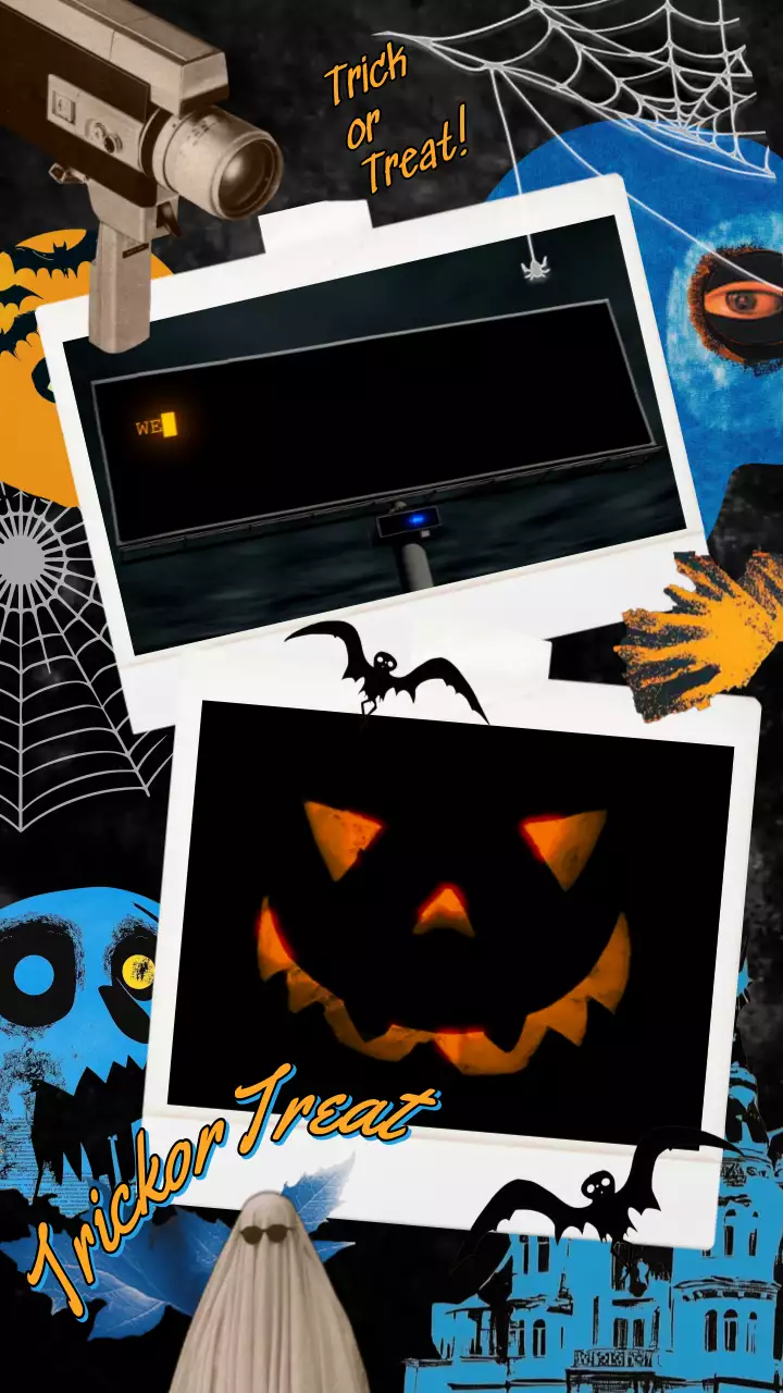 검정과 하늘색의 레트로 스타일 할로윈 기념 게시글