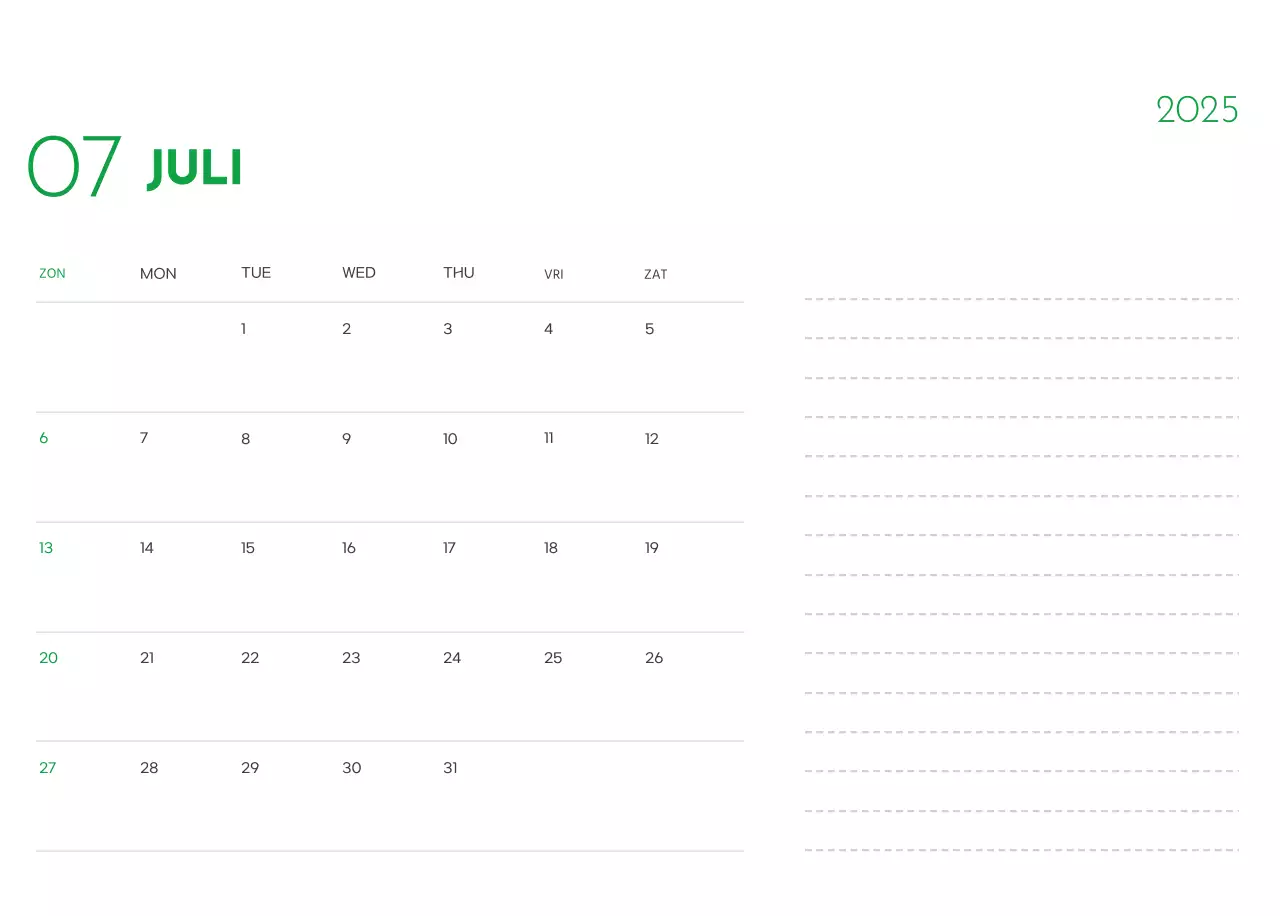 Een kalender met een puppyfoto en een schattige boodschap in groene accentkleur