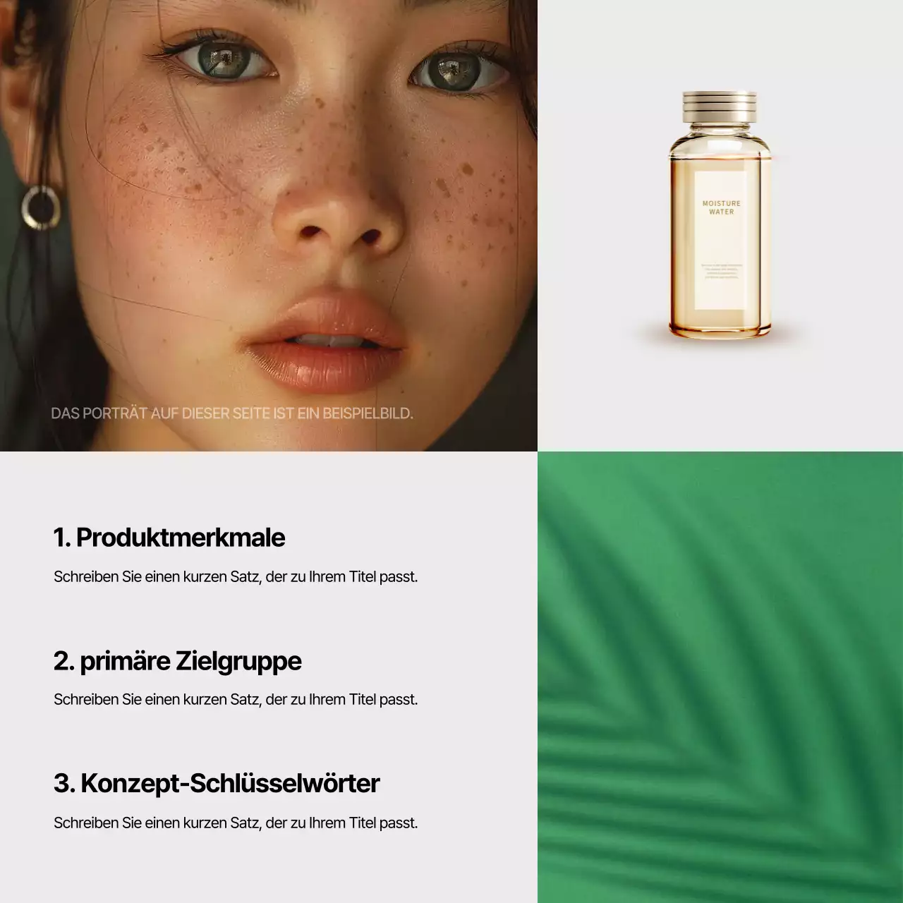 Werbung für eine minimalistische, saubere Schönheitsmarke in Chartreuse und Weiß