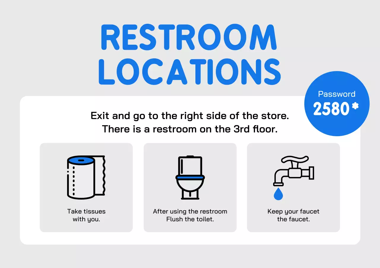 Blue Simple Restroom Guide Poster