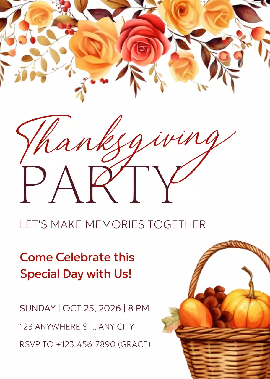Lời mời dự tiệc Lễ Tạ ơn cổ điển màu cam