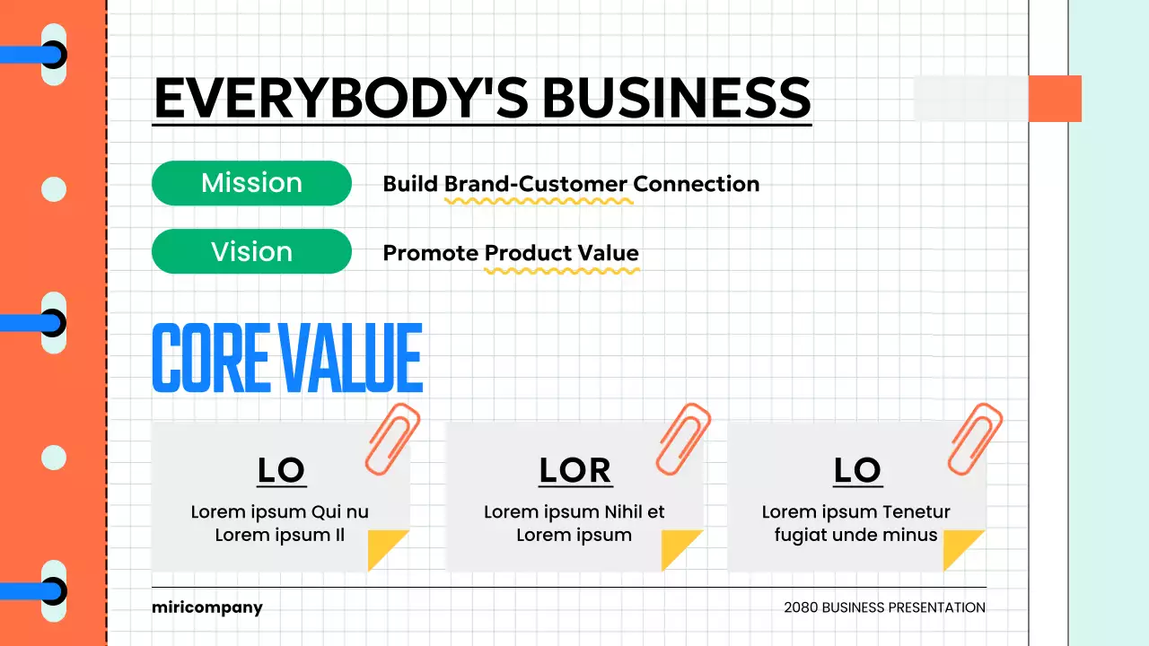 A kitschy corporate culture book introduction in light blue and orange