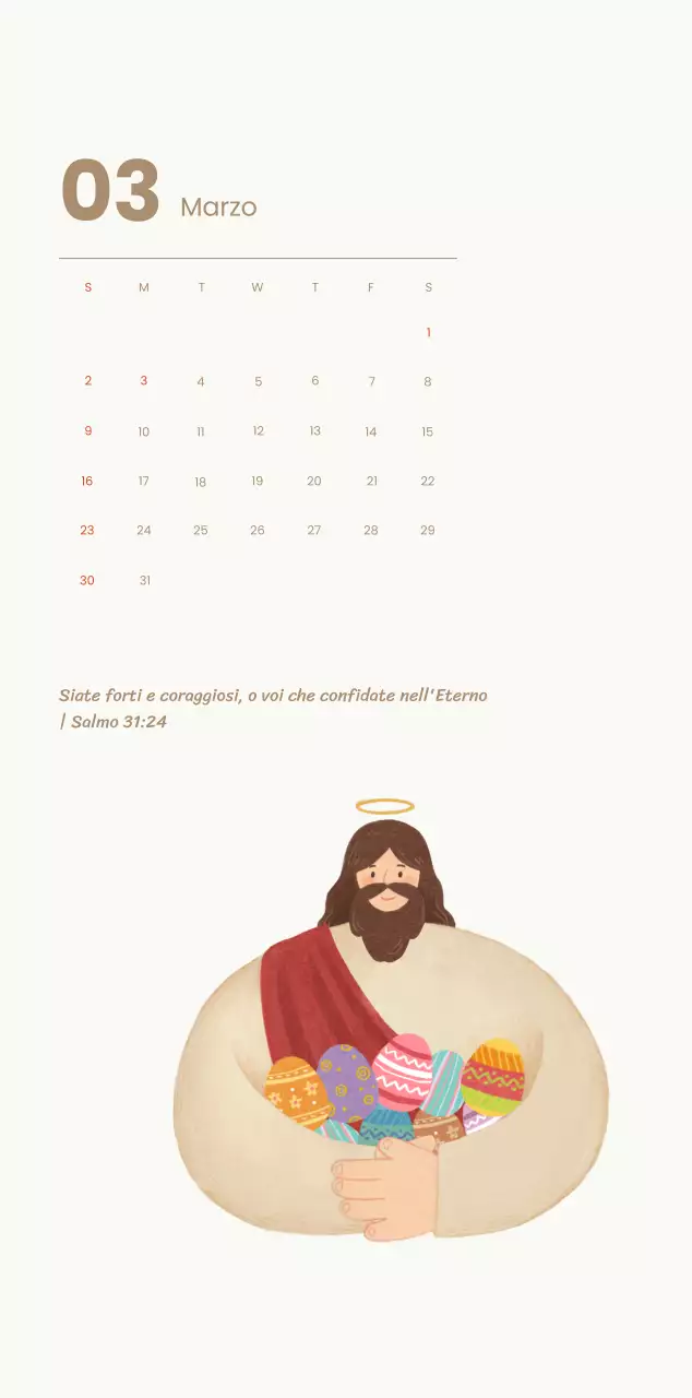 Un calendario devozionale con illustrazioni accoglienti e versetti della Bibbia su uno sfondo blu chiaro