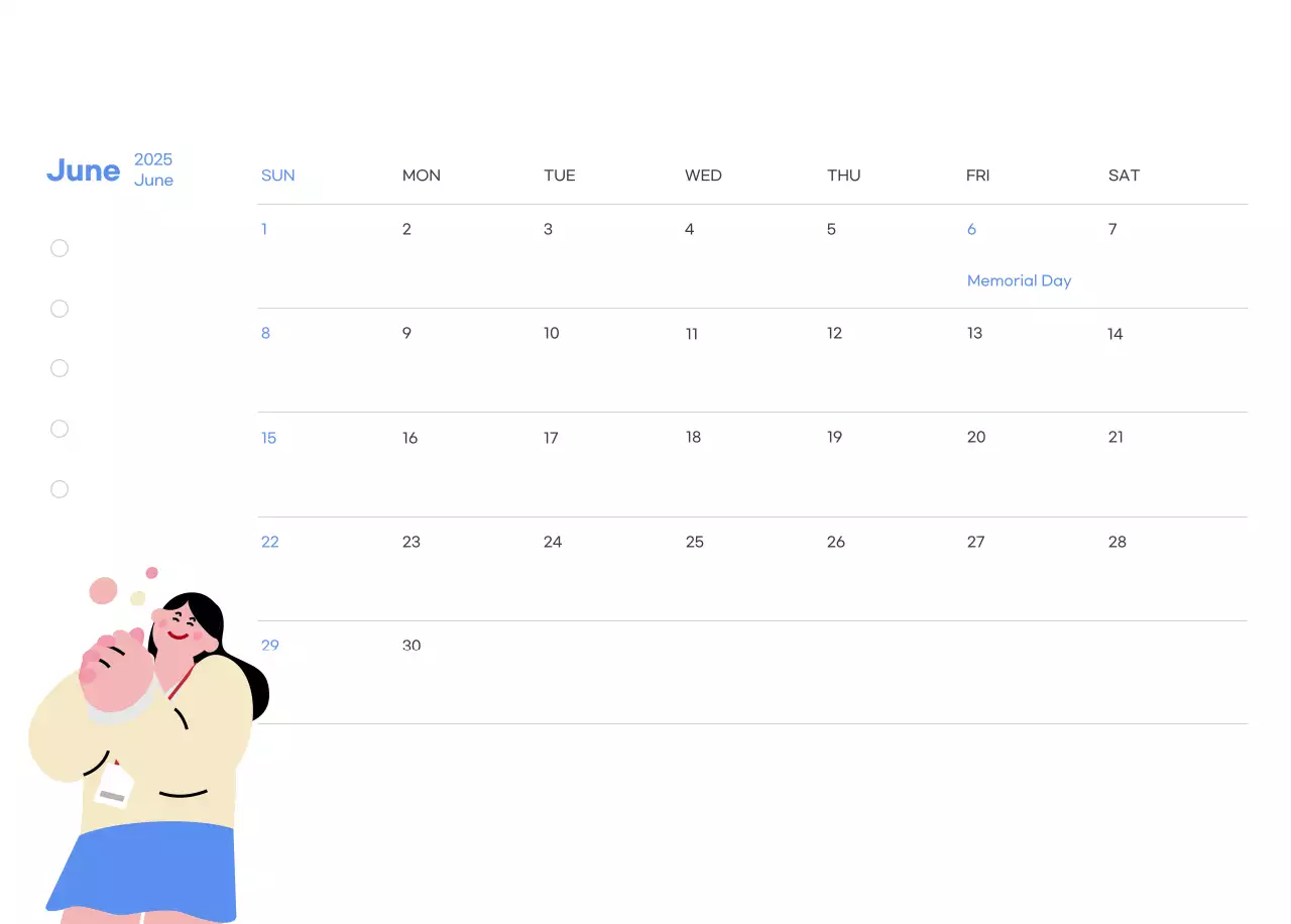 Motivational calendar with energetic illustrations and positive phrases on a light blue background