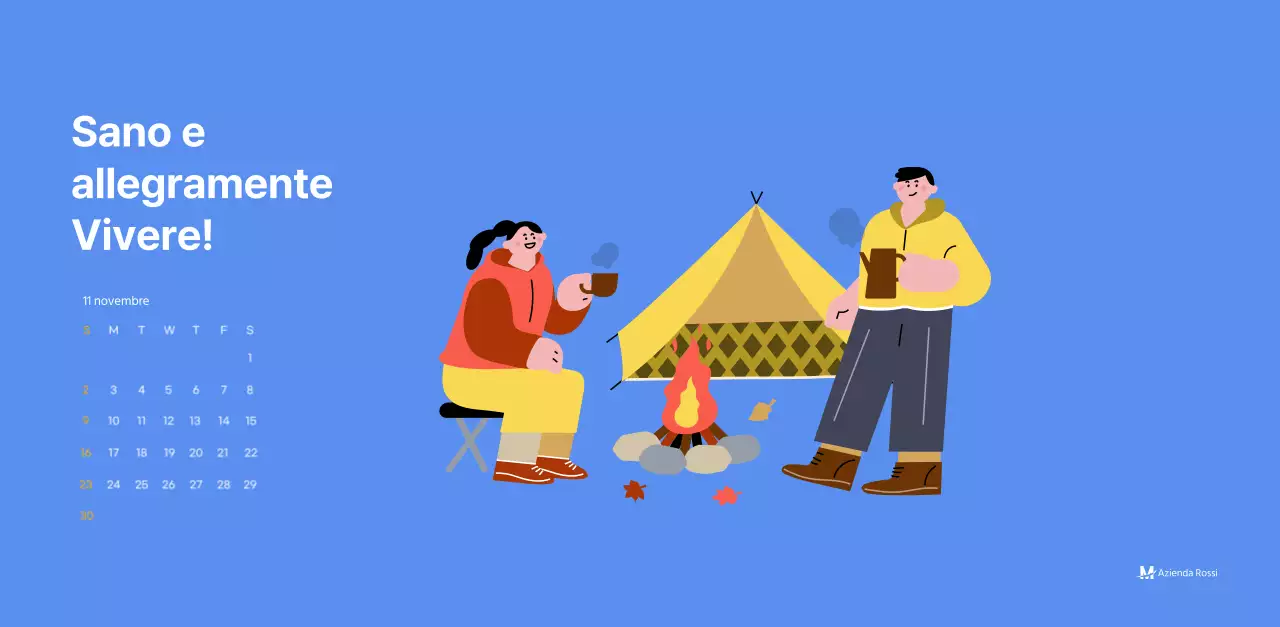 Calendario motivazionale con illustrazioni energetiche e citazioni positive su sfondo azzurro