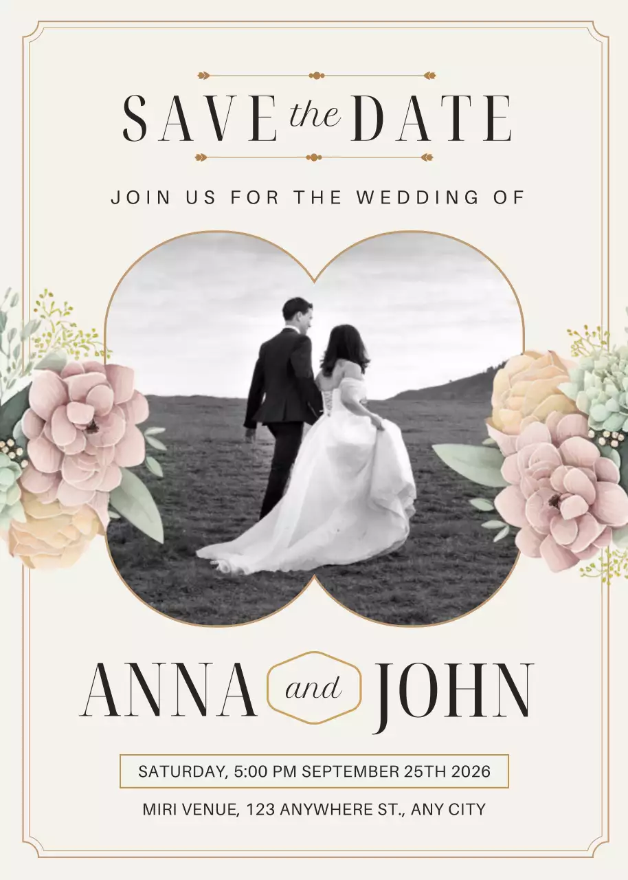 Thiệp cưới cổ điển màu be