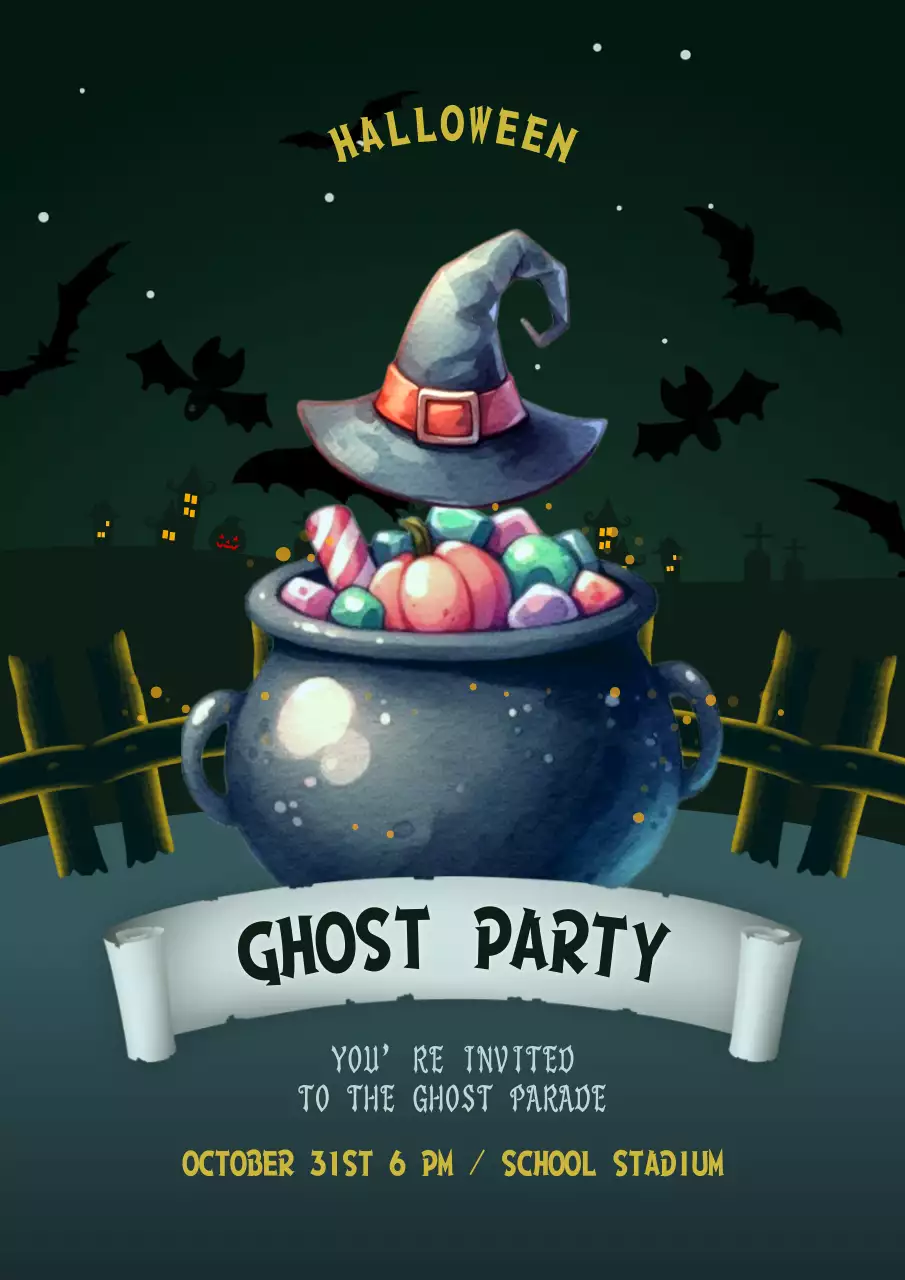 Green Retro Halloween Invitation Poster