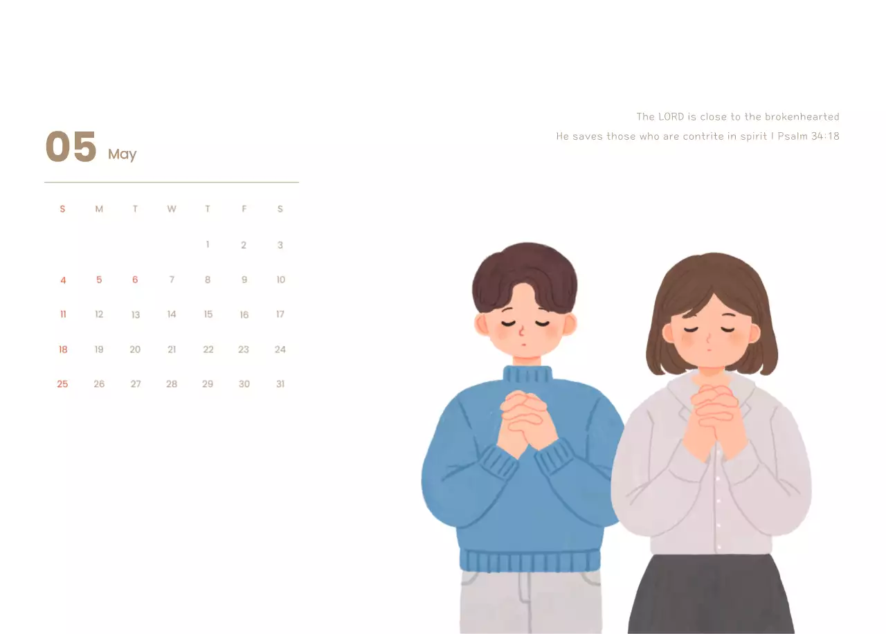 Word calendar with cozy illustrations and Bible verses on a light blue background