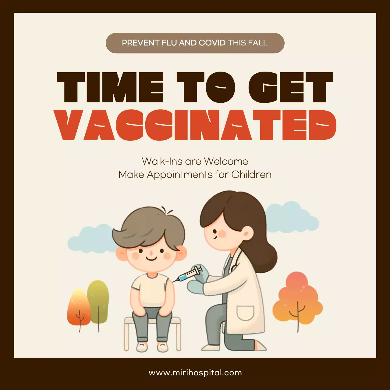 Brown Simple Vaccination Announcement Social Media Post