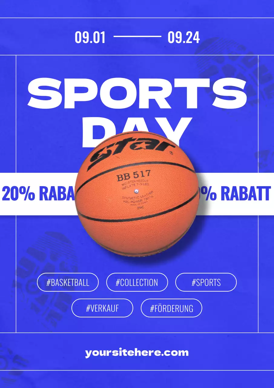 Kitschige Sportartikelverkaufsanzeige in Blau und Weiß