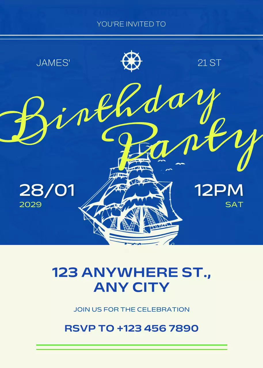 Poster Undangan Ulang Tahun Vintage Biru