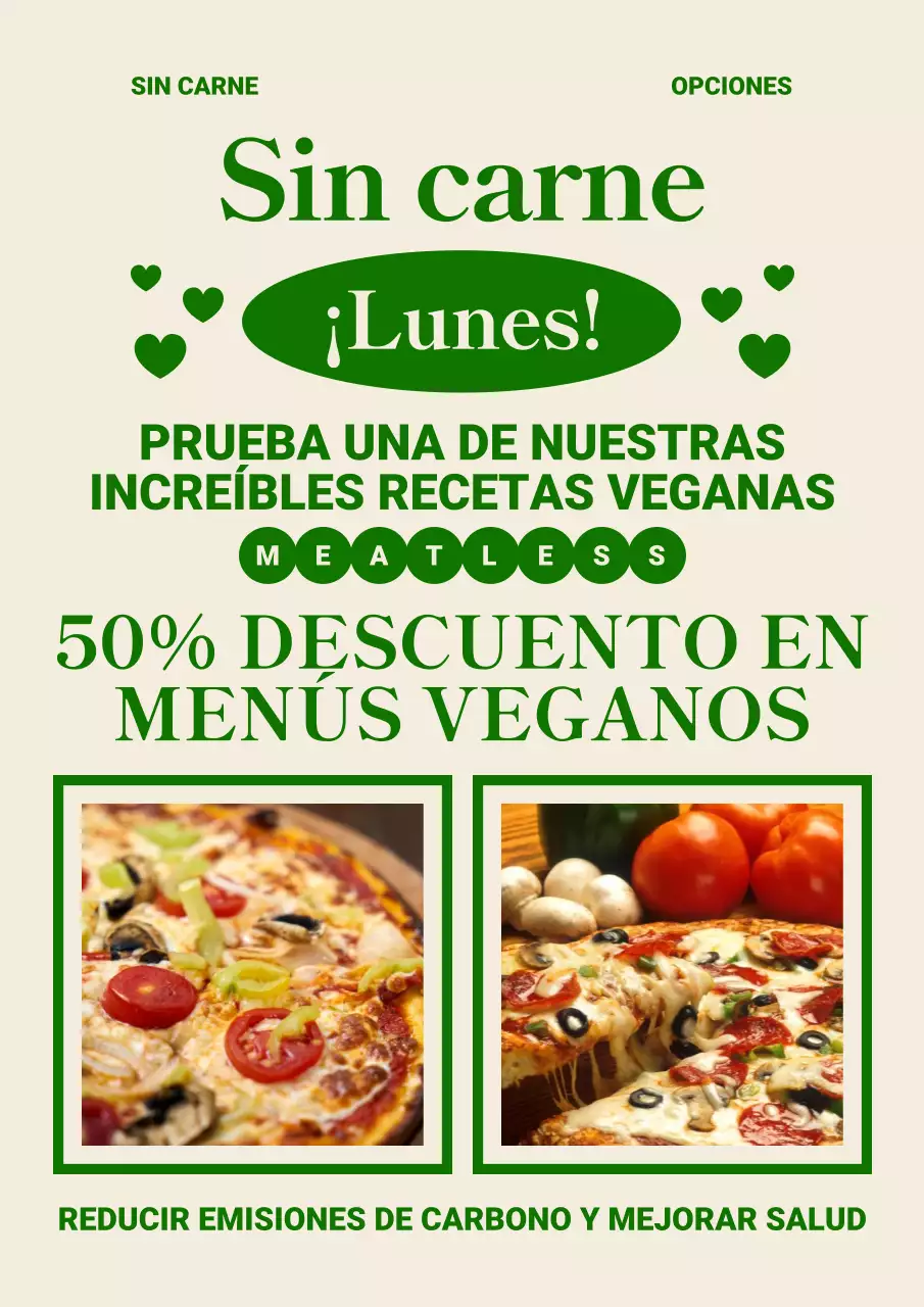 Promociona un menú vegetariano kitsch en beige y verde