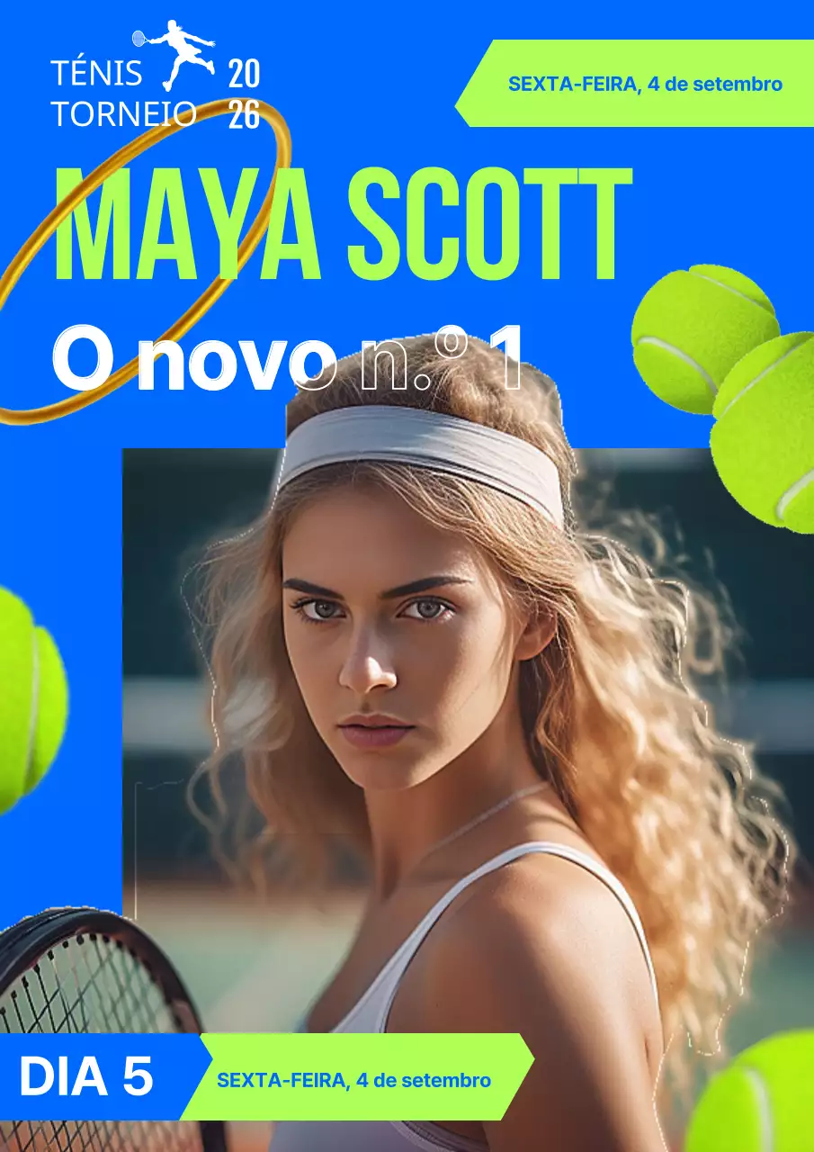 Anúncio do campeonato de ténis azul e verde em negrito