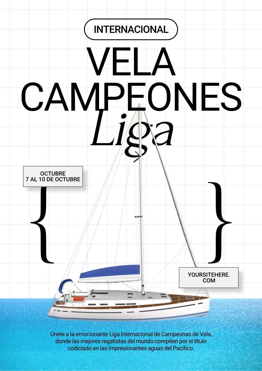 Anuncio de competición de vela con detalles en azul claro y blanco