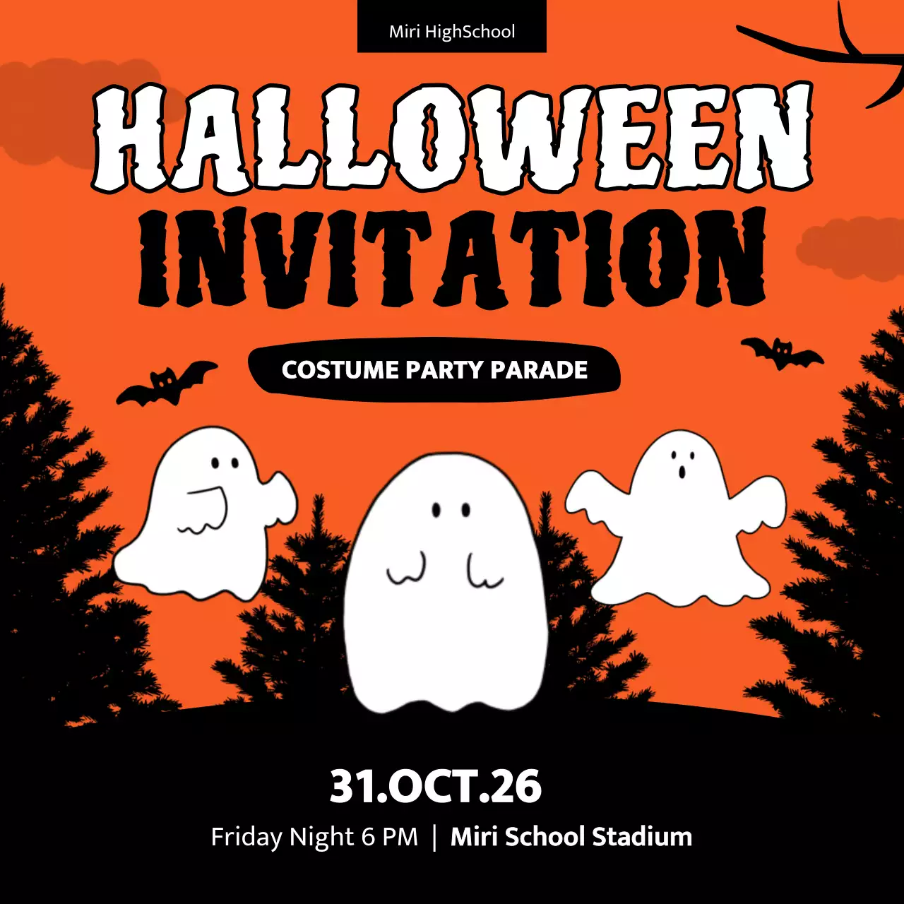 오렌지 레트로 할로윈 초대장 소셜 미디어 게시물