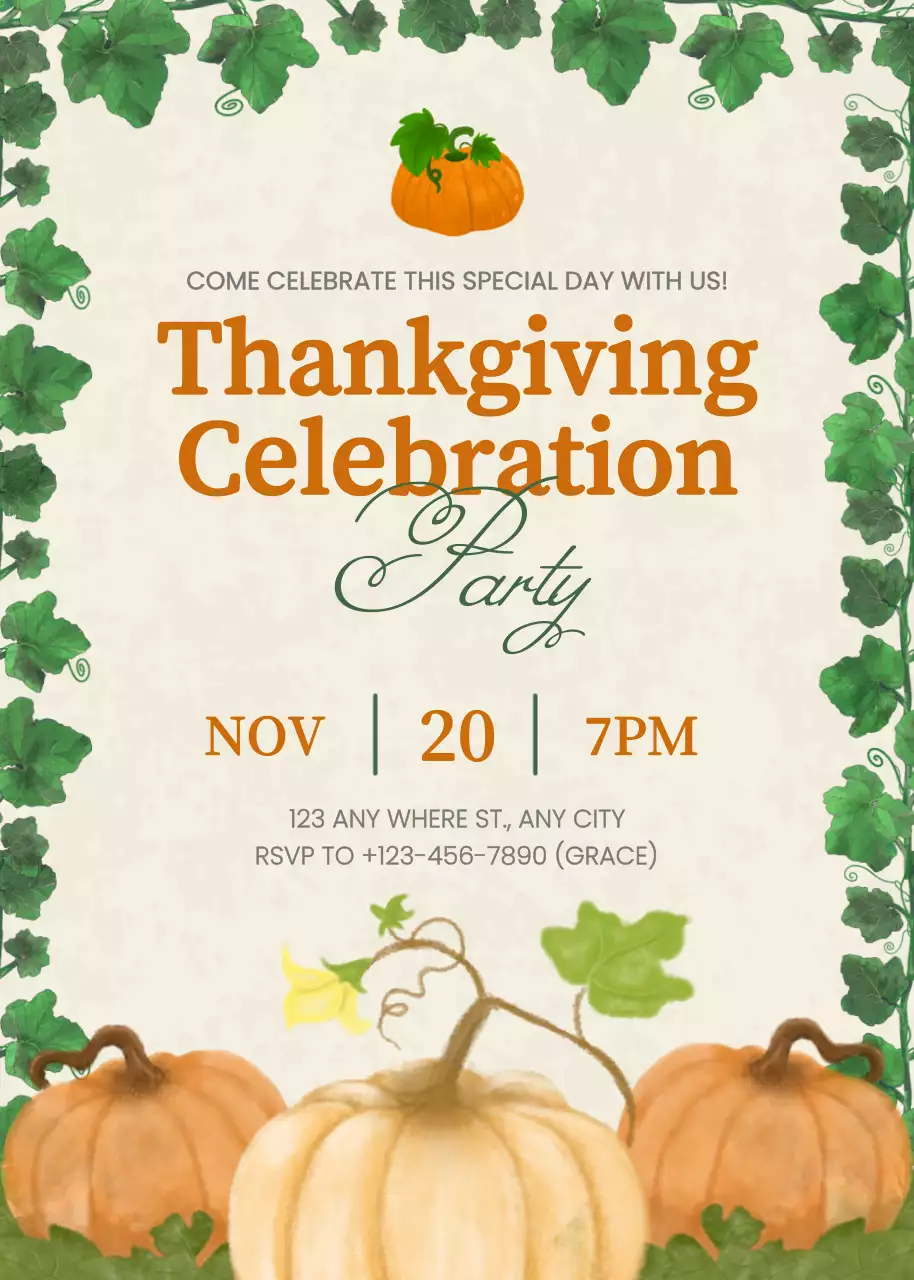 Lời mời mừng Lễ Tạ ơn truyền thống màu cam