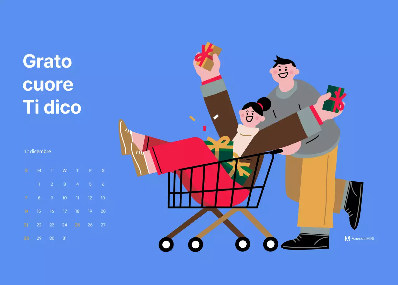 Calendario motivazionale con illustrazioni energetiche e citazioni positive su sfondo azzurro