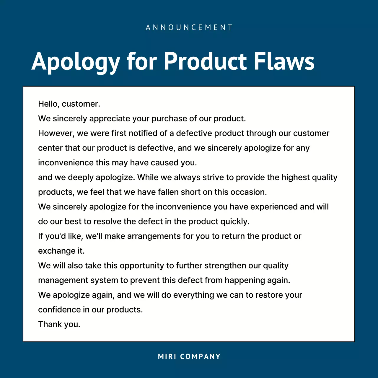 Blue Professional Apology Announcement Instagram Carousel