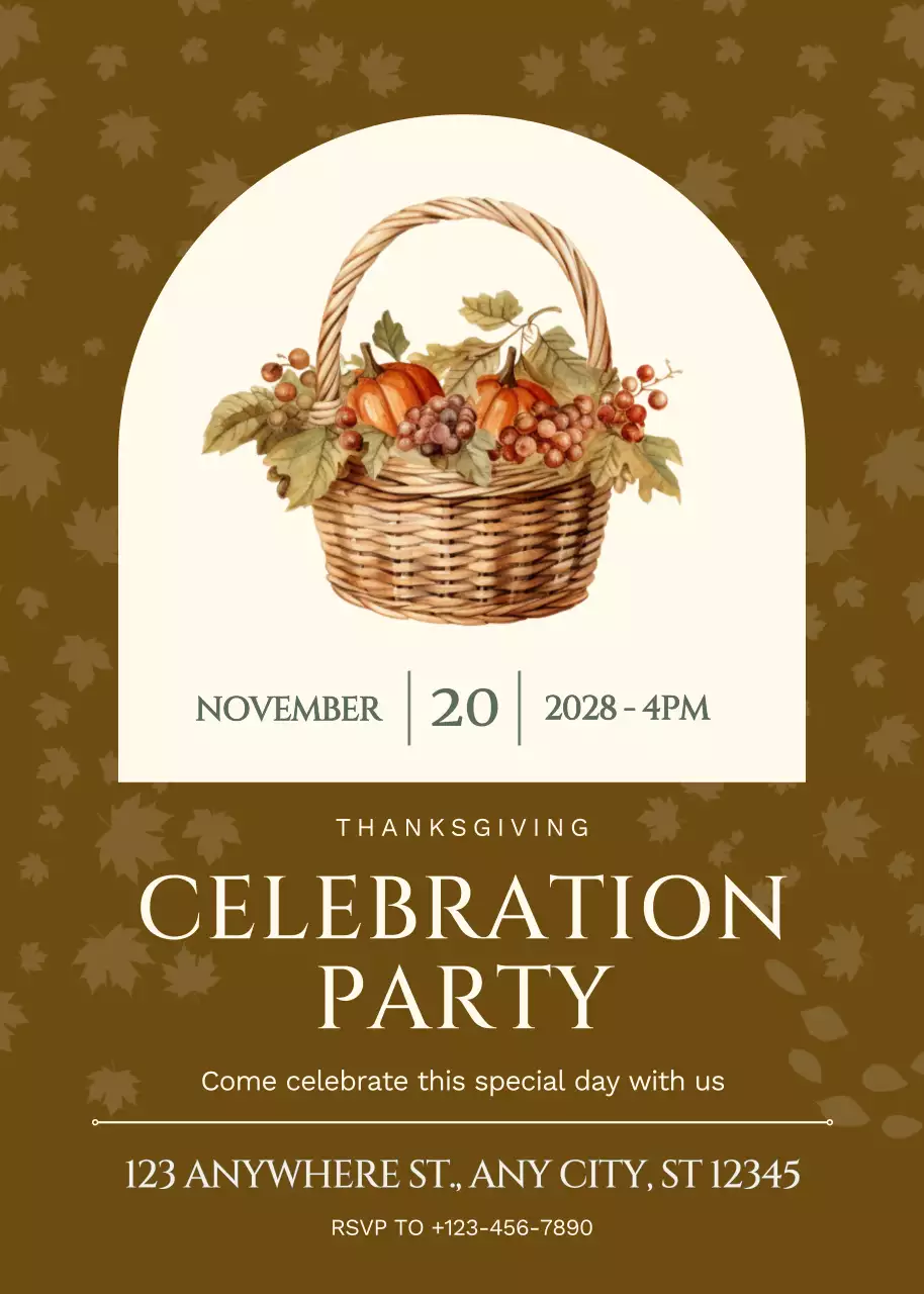 Thiệp mời tiệc mừng Lễ Tạ ơn truyền thống màu nâu