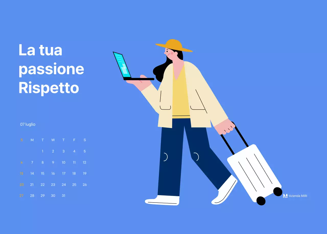 Calendario motivazionale con illustrazioni energetiche e citazioni positive su sfondo azzurro