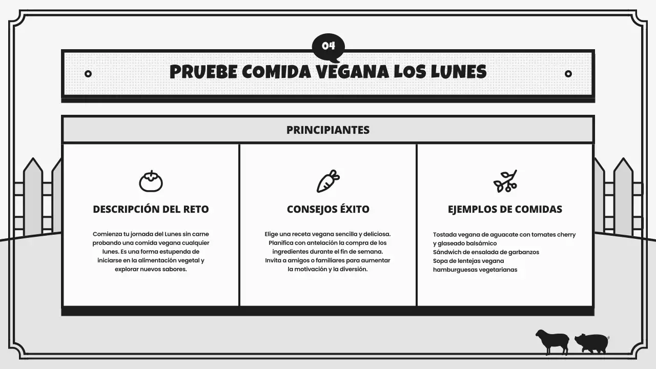 Campaña retro del Reto del Día Mundial Vegano en gris y negro