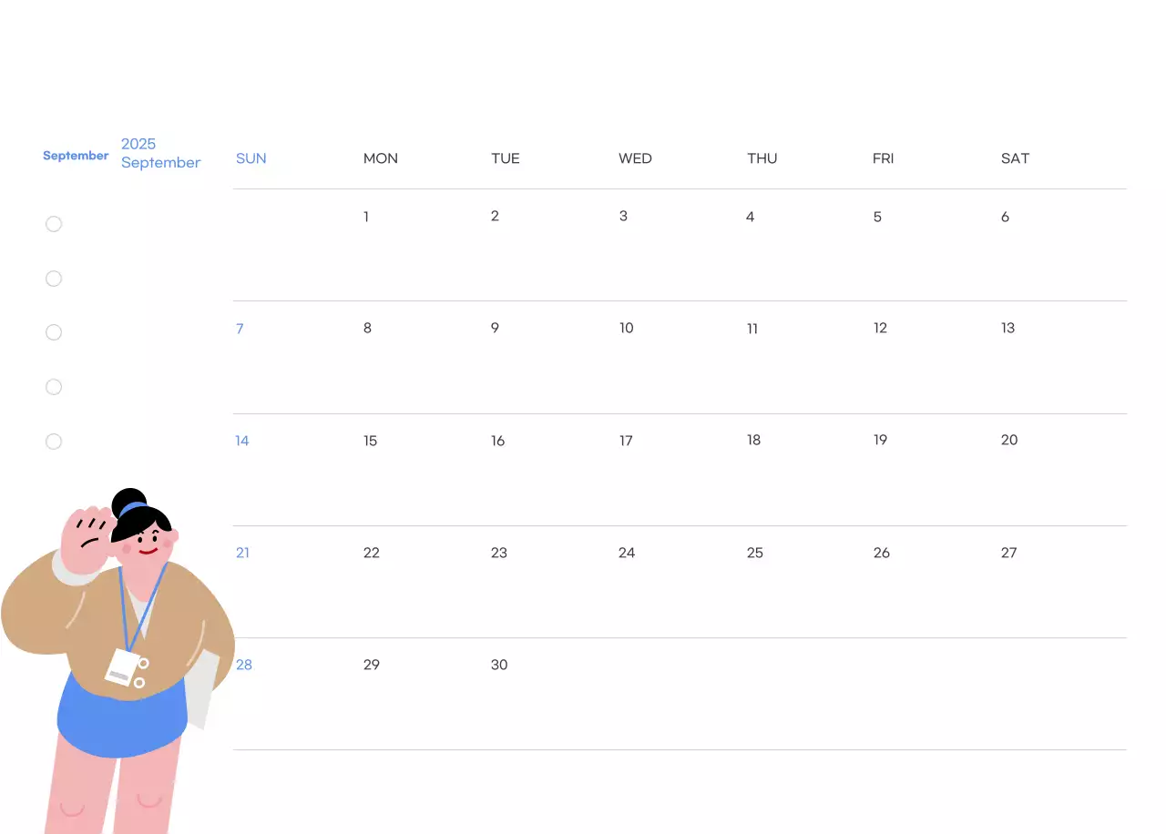 Motivational calendar with energetic illustrations and positive phrases on a light blue background