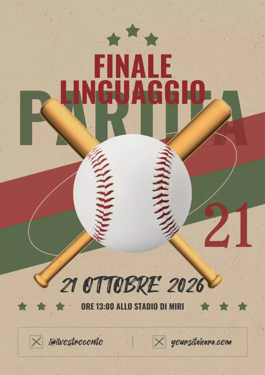 Pubblicità retro del gioco del baseball in beige e rosso