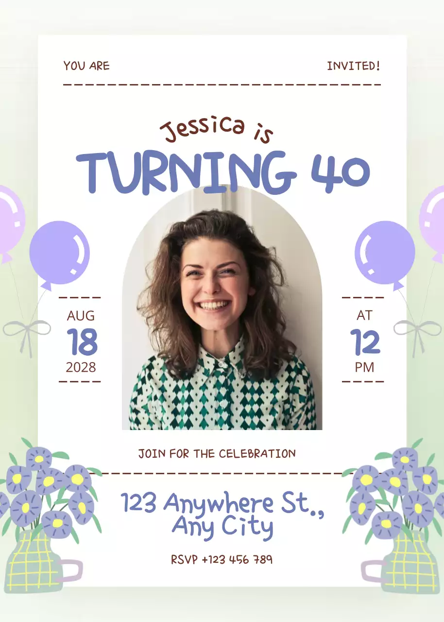 Lời mời sinh nhật dễ thương Lavender