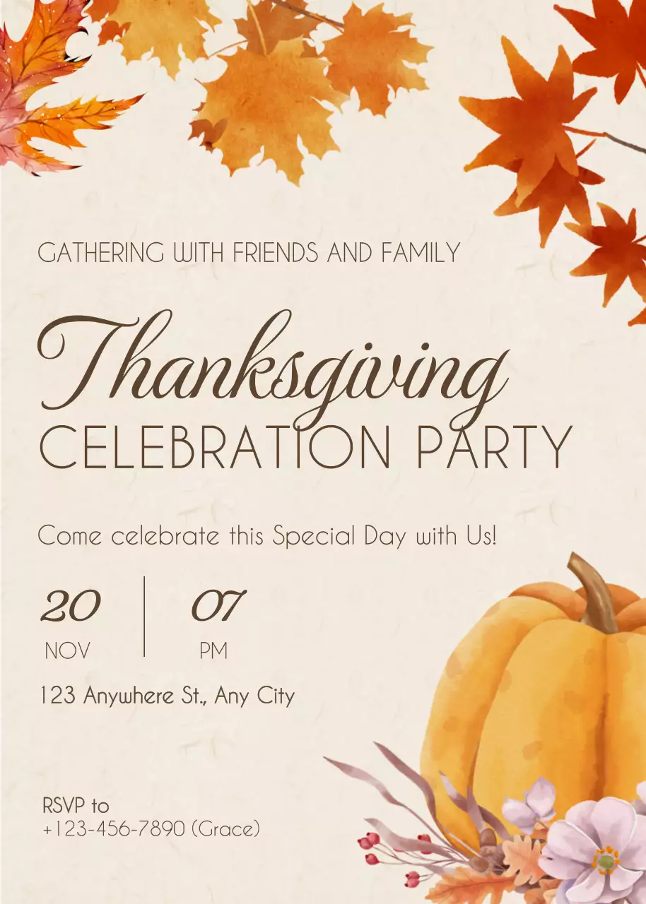 Lời mời mừng Lễ Tạ ơn cổ điển màu cam