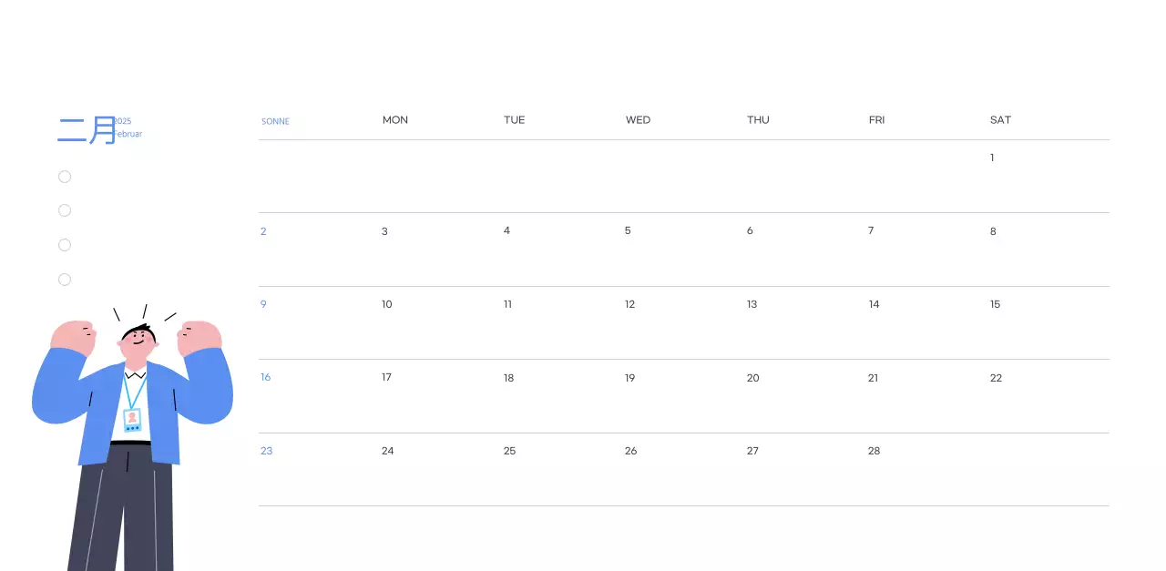 Motivationskalender mit energiegeladenen Illustrationen und positiven Zitaten auf hellblauem Hintergrund