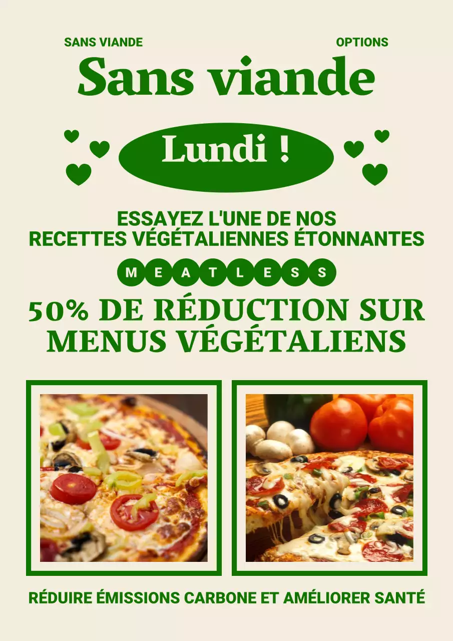Promouvoir un menu végétarien kitsch en beige et vert
