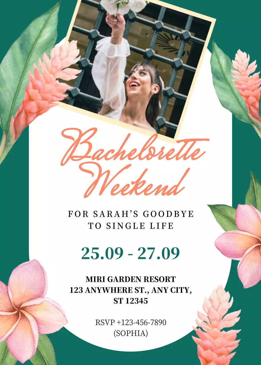 Thiệp mời tiệc độc thân hoa xanh