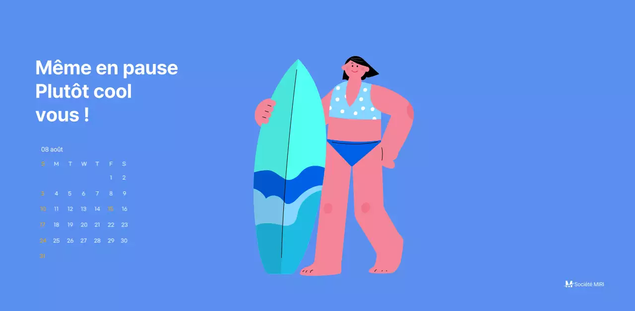 Calendrier de motivation avec des illustrations énergiques et des citations positives sur un fond bleu clair