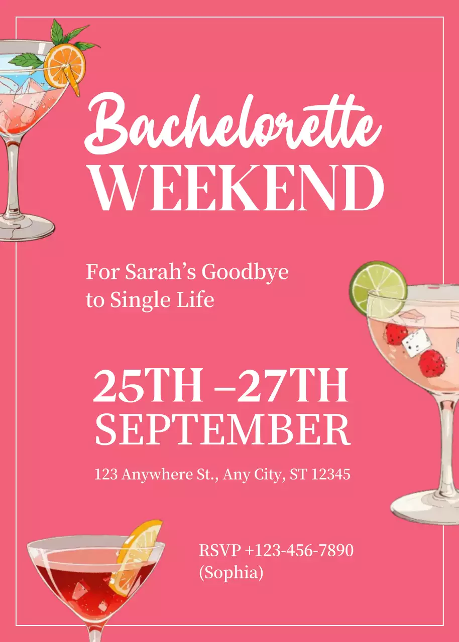 Thiệp mời tiệc độc thân màu hồng cổ điển