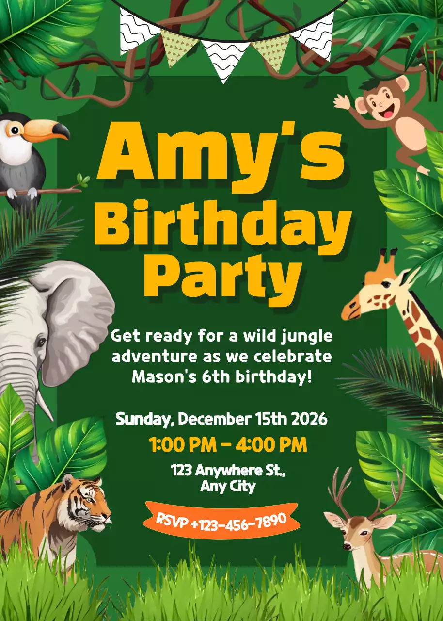 Thiệp mời tiệc sinh nhật rừng xanh dễ thương