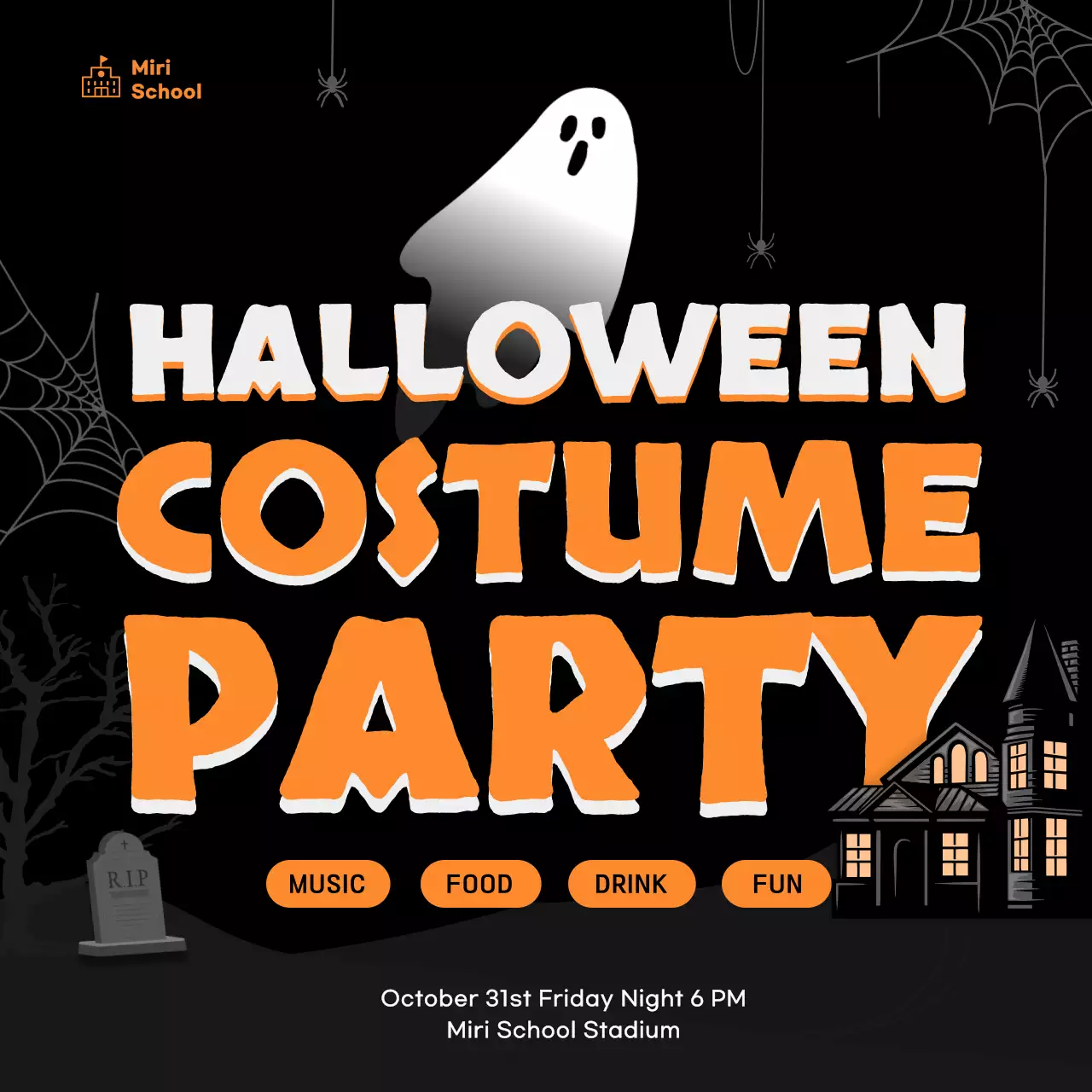 Orange Retro Halloween Event Social Media Post