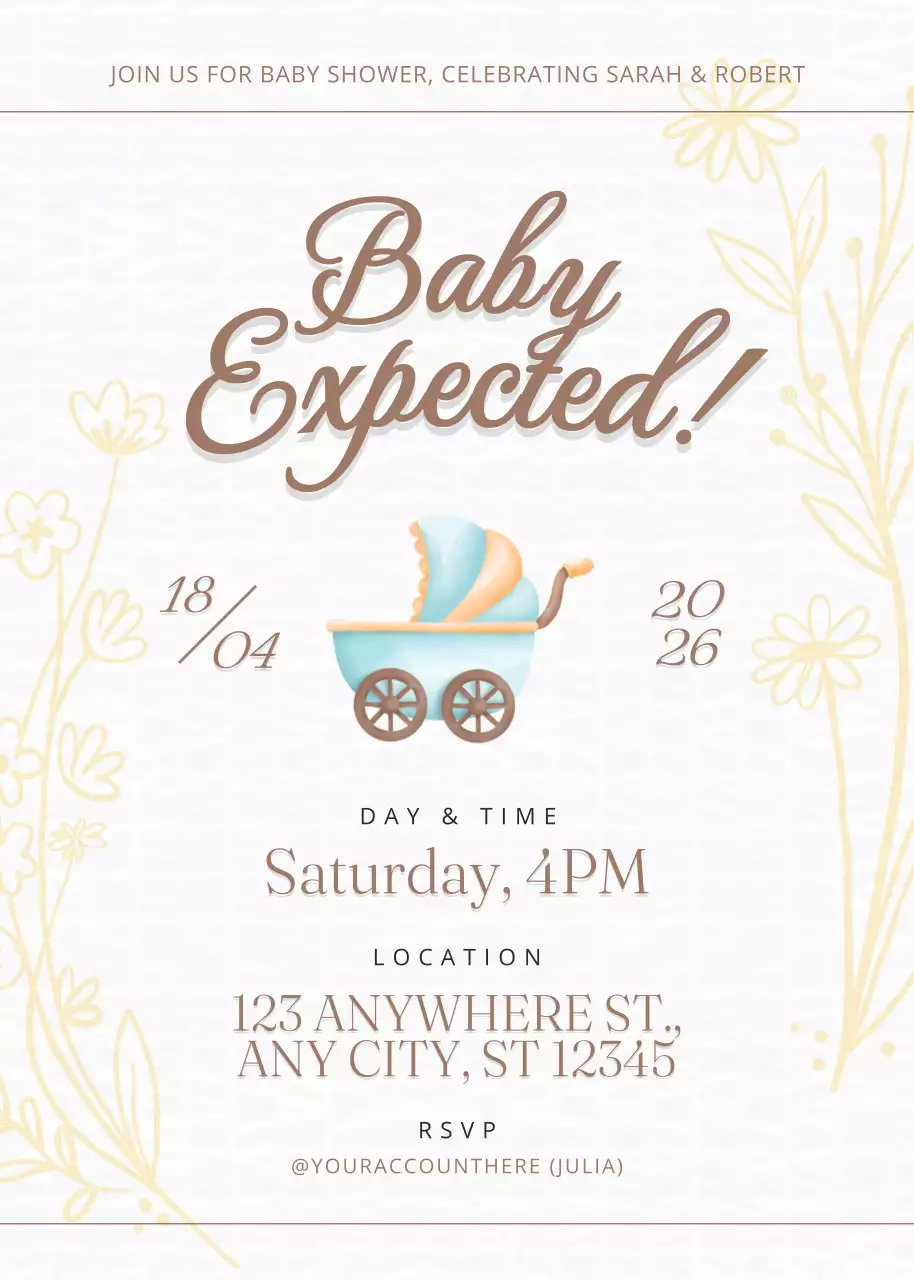 Thiệp mời tiệc mừng em bé màu be dễ thương