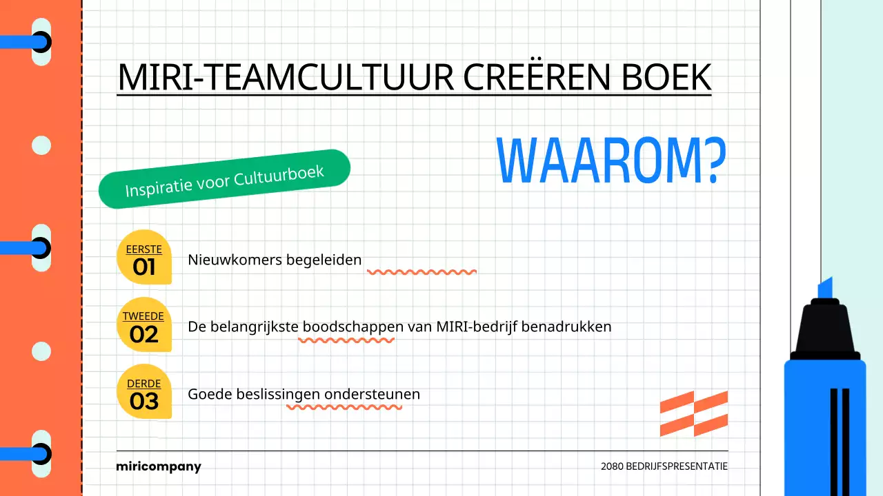 Een kitscherige introductie in een bedrijfscultuurboek in lichtblauw en oranje